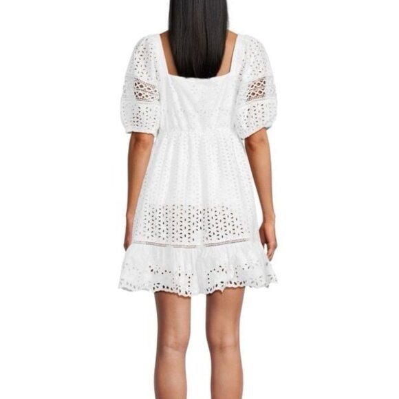 French Connection Womens Size 12 White Alissa Eyelet Embroidery Baby Doll Dress - Picture 2 of 9